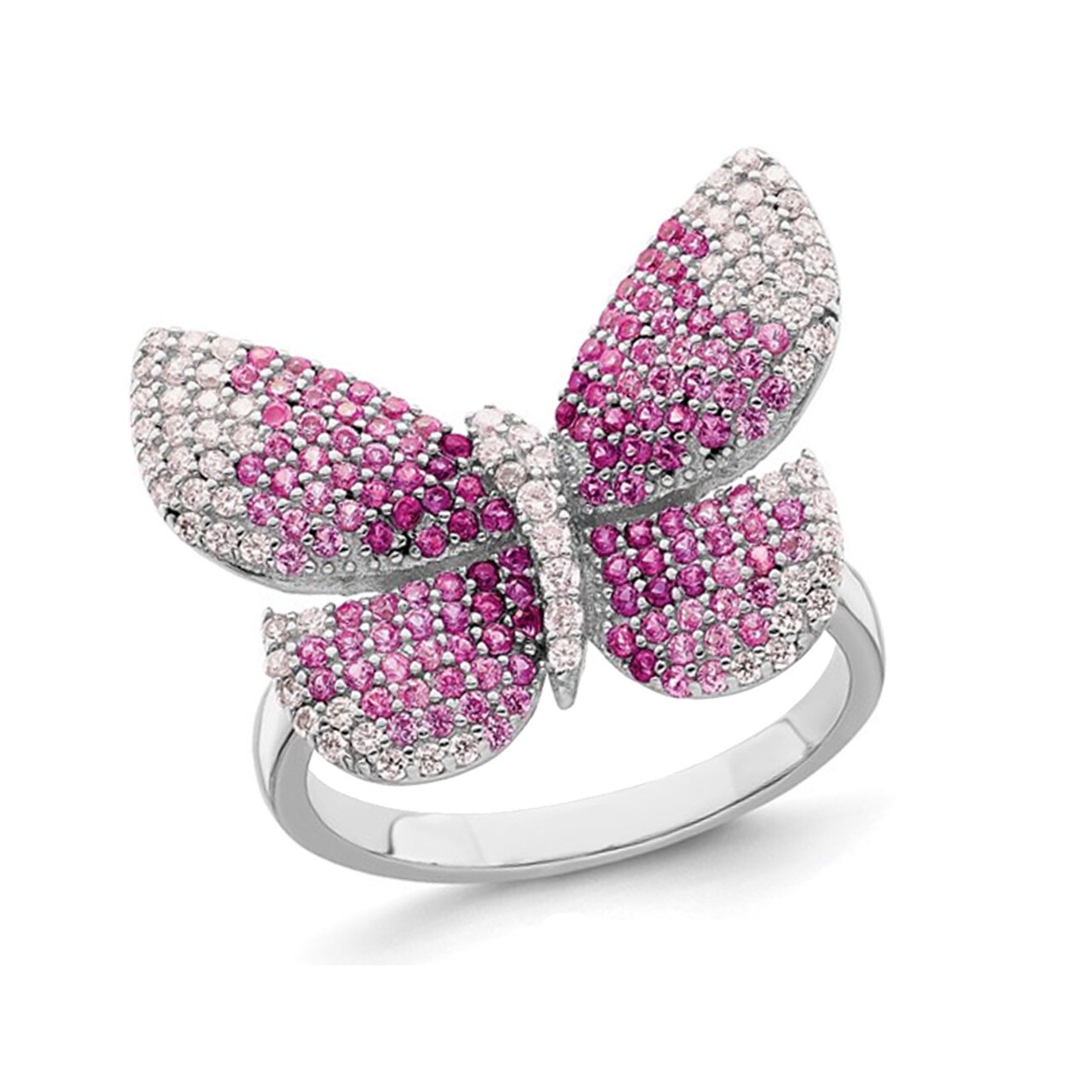 Gem And Harmony Sterling Silver Butterfly Ring with PInk Synthetic Cubic Zirconia (CZ)s